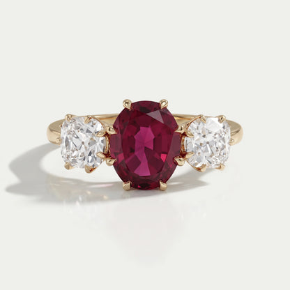 Three Stone Ruby Oval Gemstone Engagement Ring