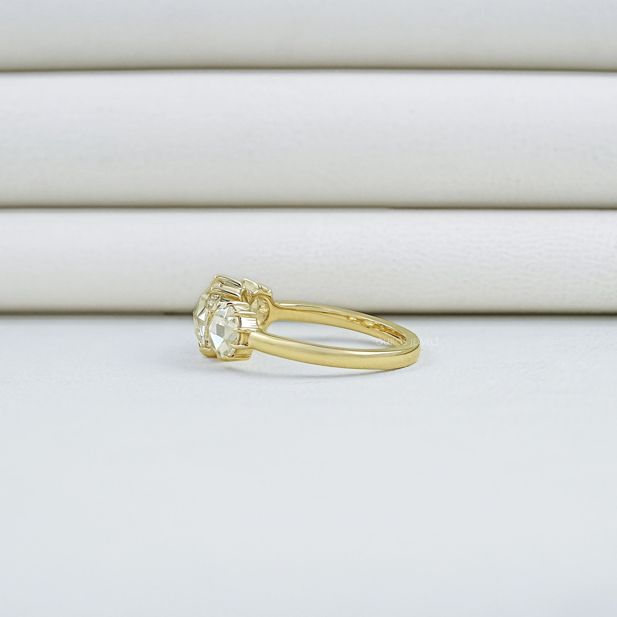 Three Stone Rose Cut Round Engagement Ring Ring