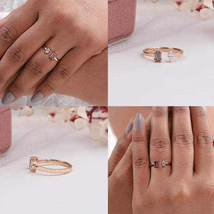Champagne Emerald Cut Diamond Open Cuff Ring