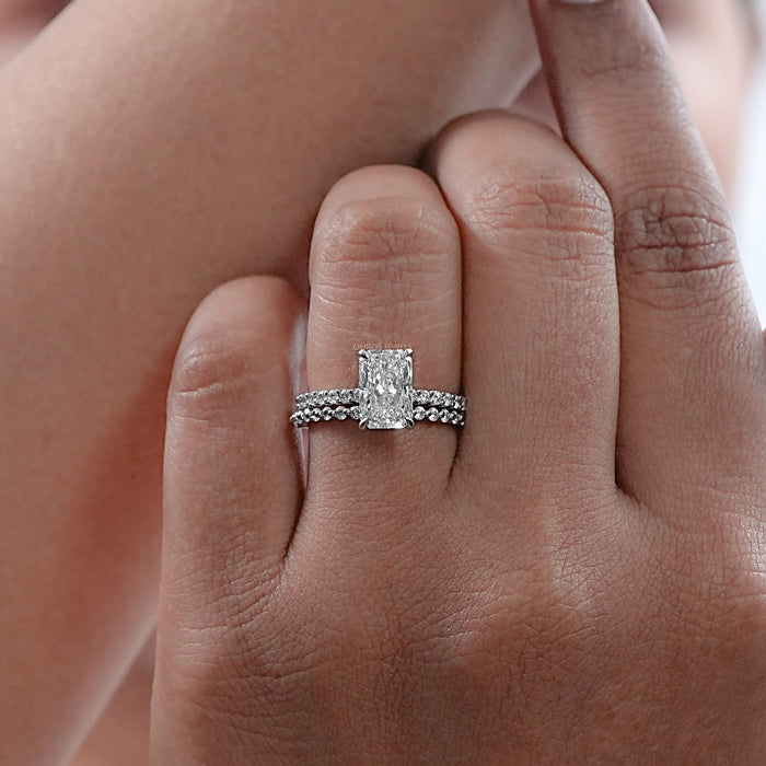 Radiant Cut Solitaire Accent Bridal Ring Set 