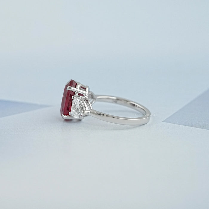 3 Stone Oval Ruby Lab Gemstone Ring