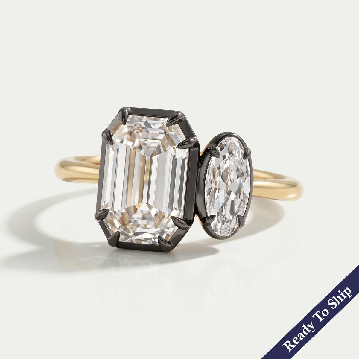 Old Mine Lab Diamond Toi Et Moi Engagement Ring