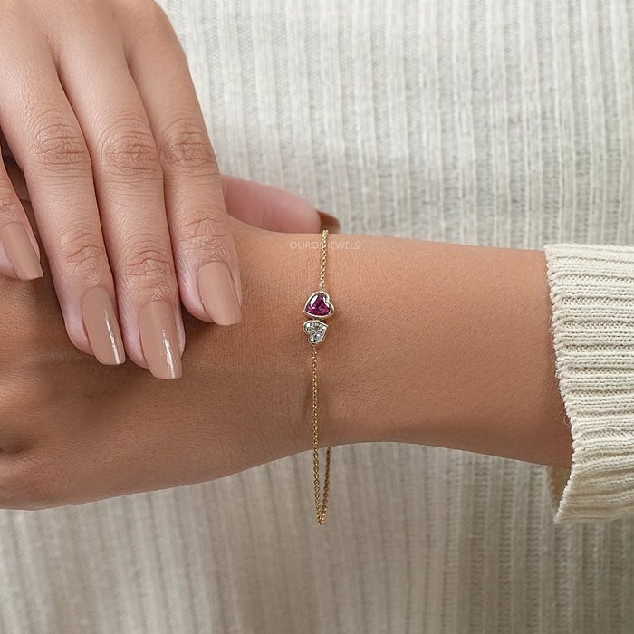 Pink Heart Gemstone Toi Moi Chain Bracelet