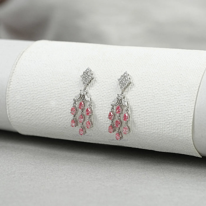 Fancy Pink Pear Chandelier Earrings