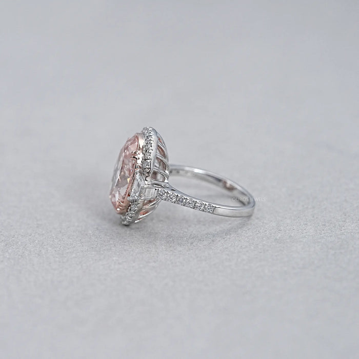 Trapezoid With Pink Oval Accent Halo Diamond Ring