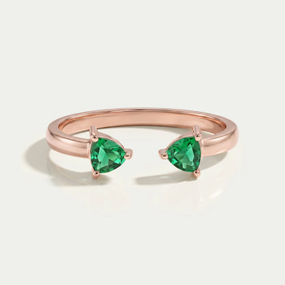 Trillion Cut Two Stone Emerald Open Circle Ring