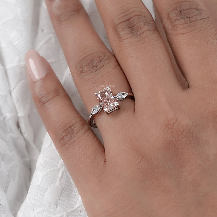 Triology Pink Radiant and Pear Accented Diamond Ring