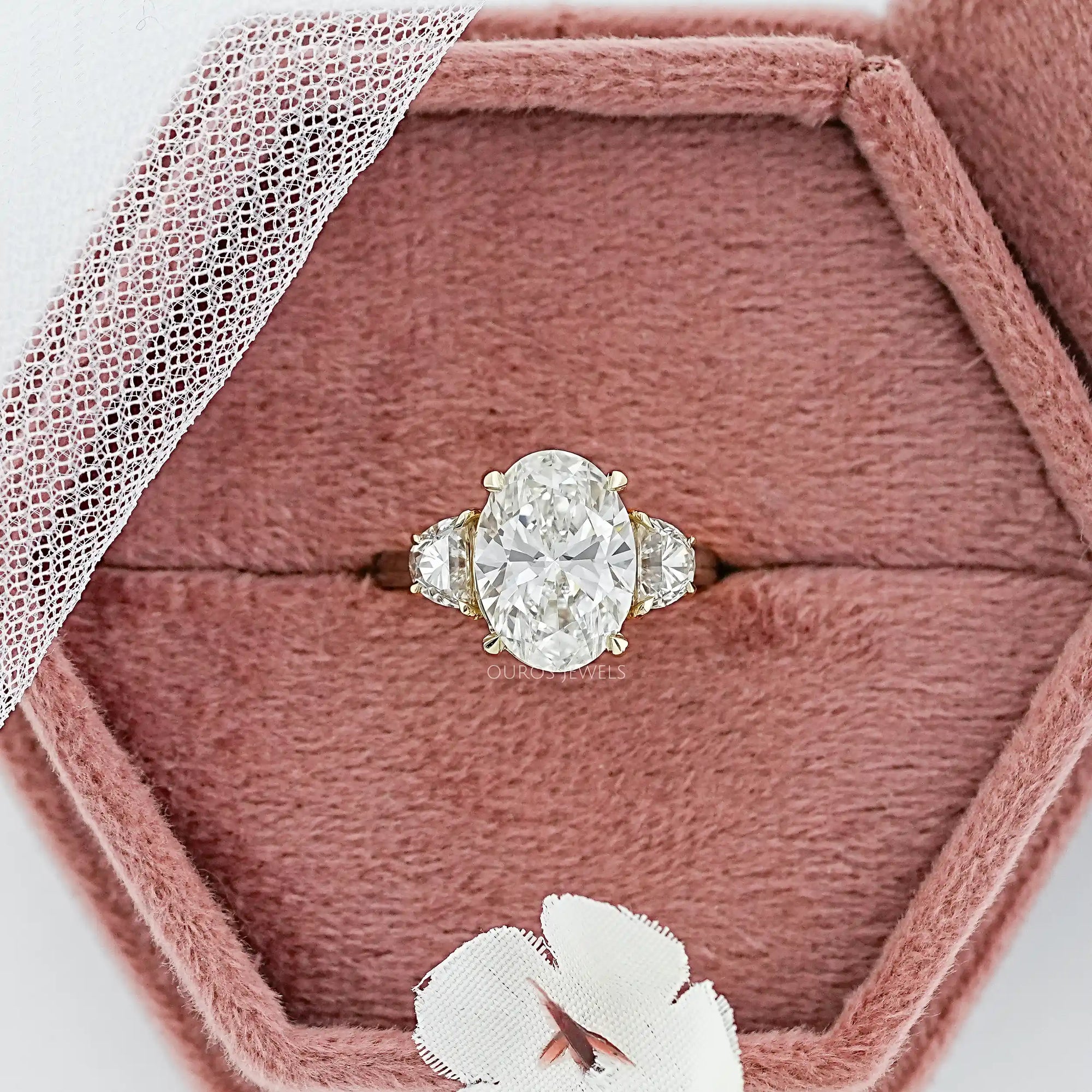 Oval Cut Lab Grown Diamond Three Stone Engagement Ring
