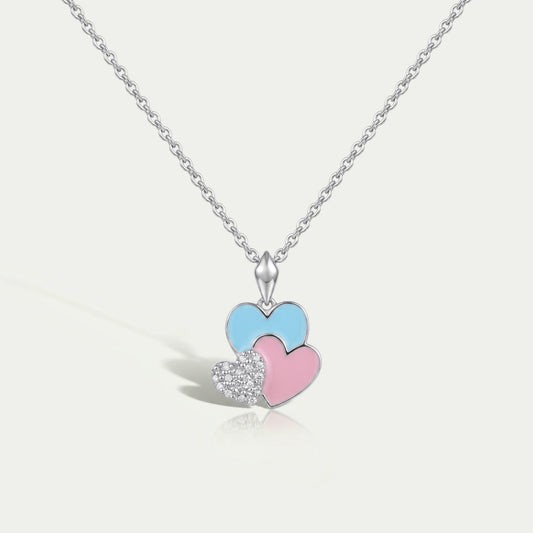 Colorful Triple Heart Tiny Round Diamond Pendant For Kids 