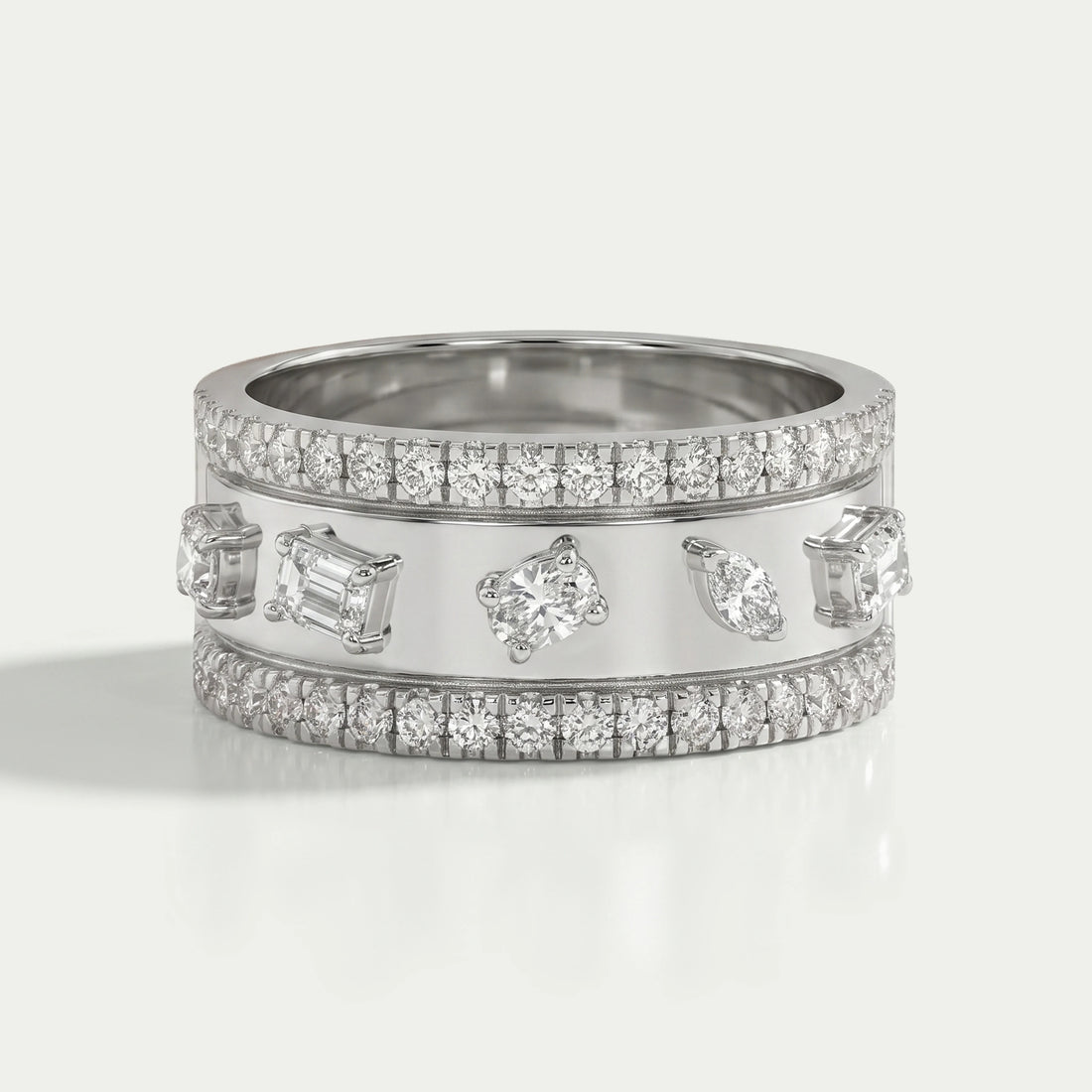 Triple Row Mixed Diamond Eternity Band Ring