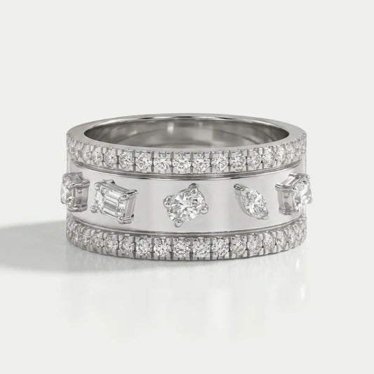 Triple Row Mixed Diamond Eternity Band Ring
