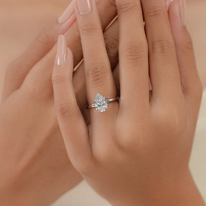 Tulip Set Hidden Halo Pear Cut Engagement Ring Ring