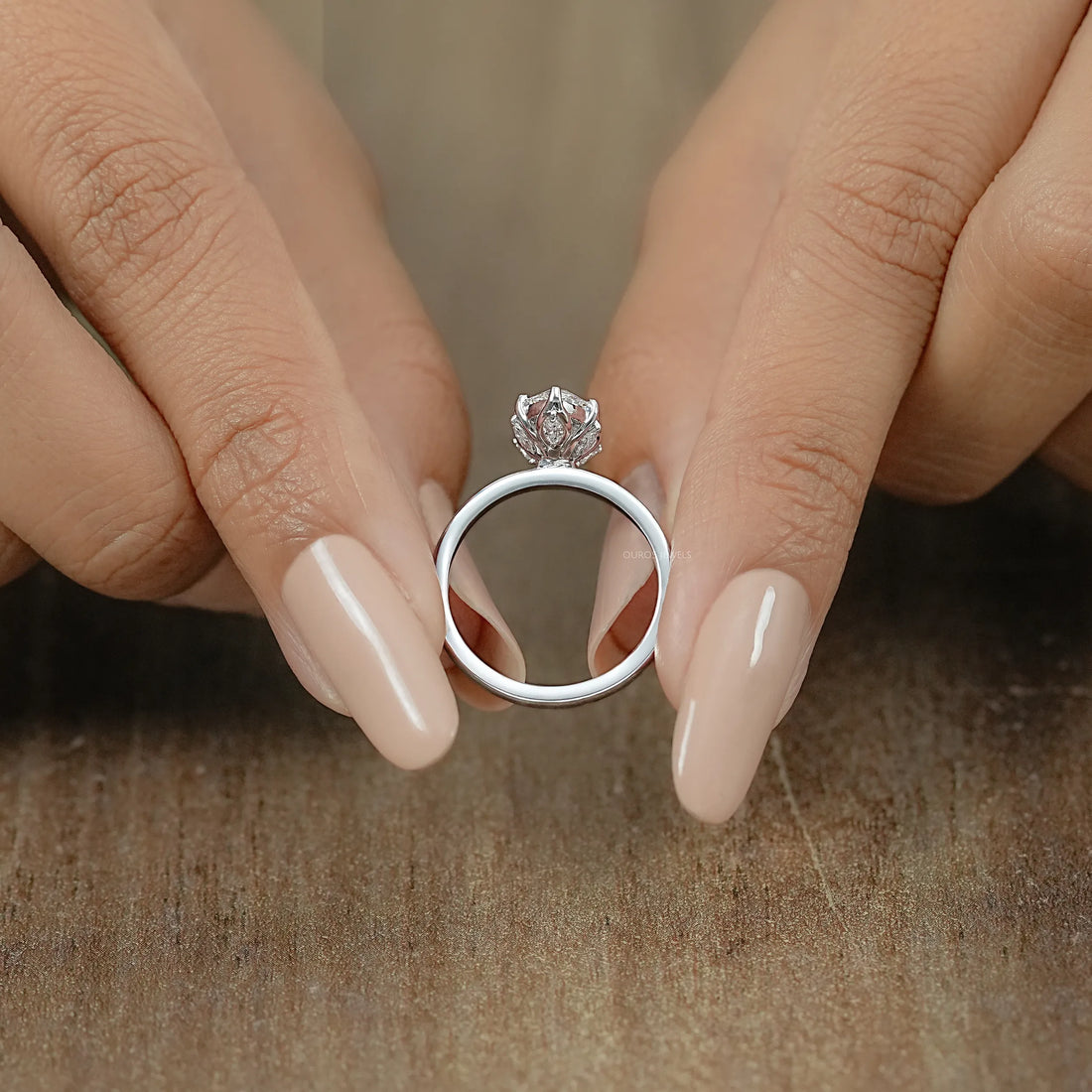 Tulip Hidden Halo Marquise Diamond Ring Ring