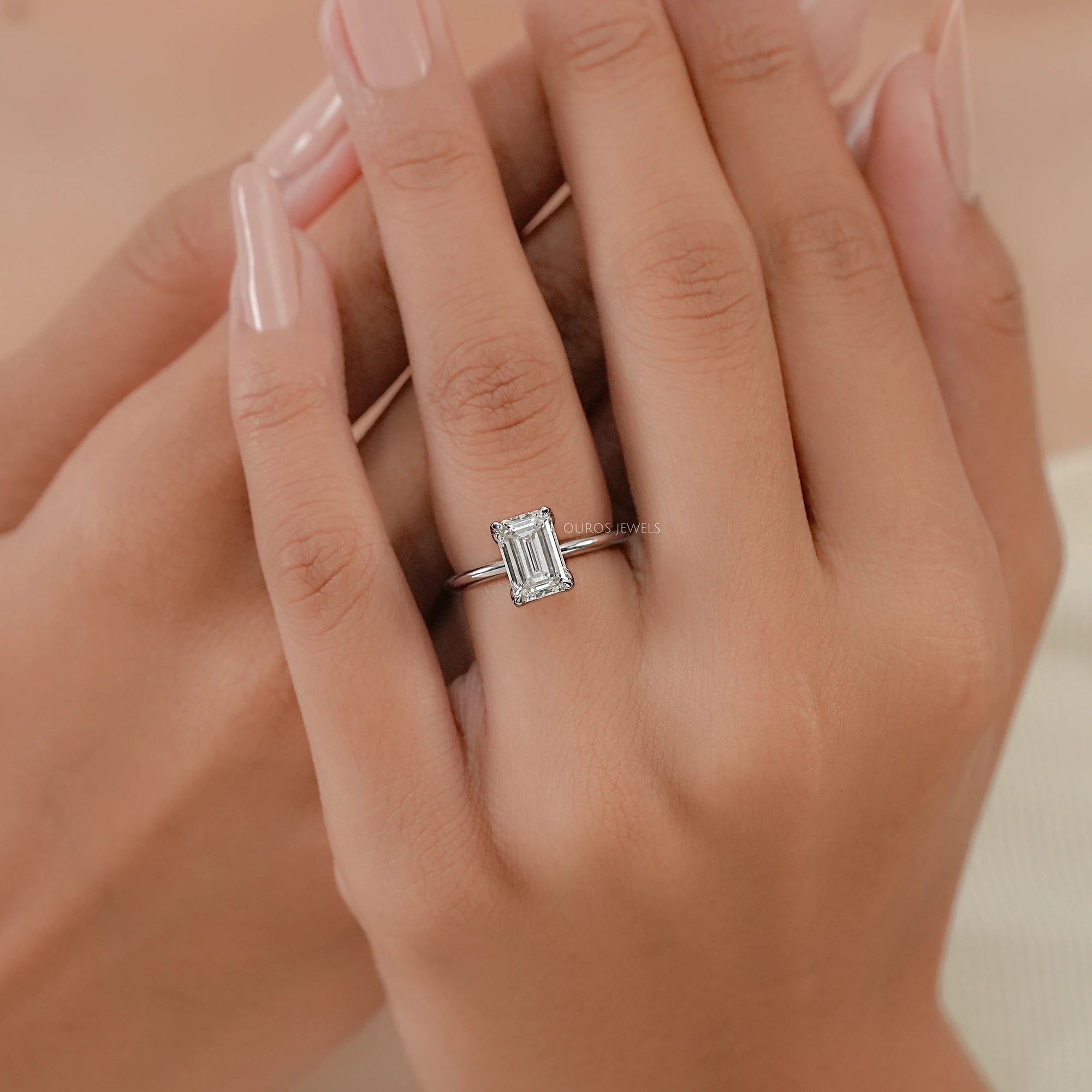 Emerald Cut Tulip Basket Set Engagement Ring Ring