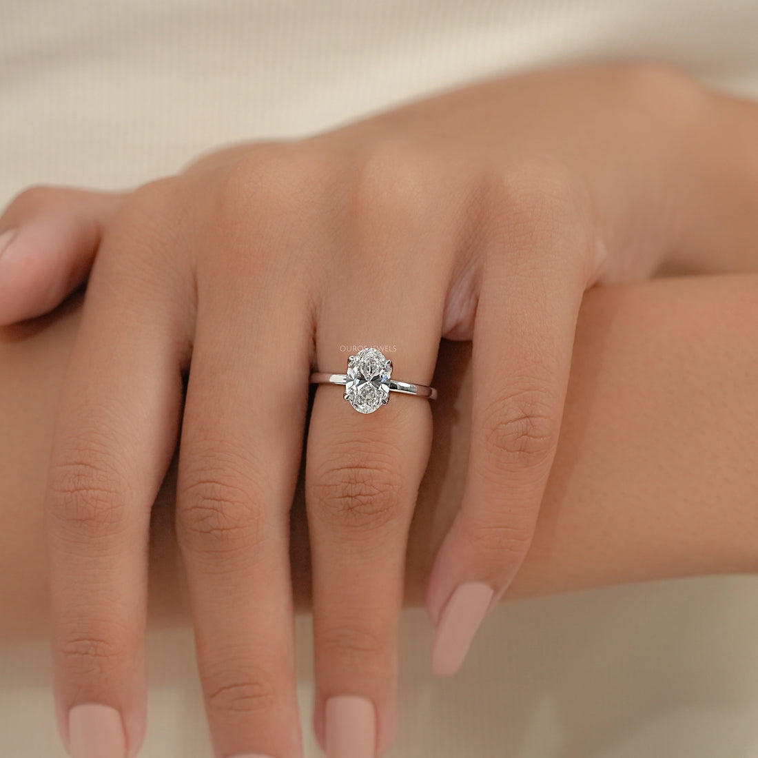 Lab Grown Oval Diamond Tulip Solitaire Ring Ring
