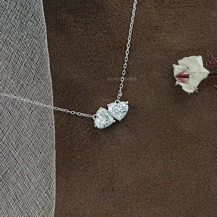 Heart Cut Lab Diamond Toi Et Moi Pendant Necklaces