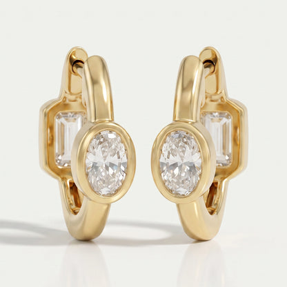 Two Stone Lab Diamond Bezel Set Hoop Earrings Earrings
