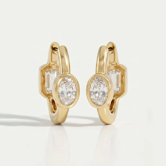 Two Stone Lab Diamond Bezel Set Hoop Earrings Earrings
