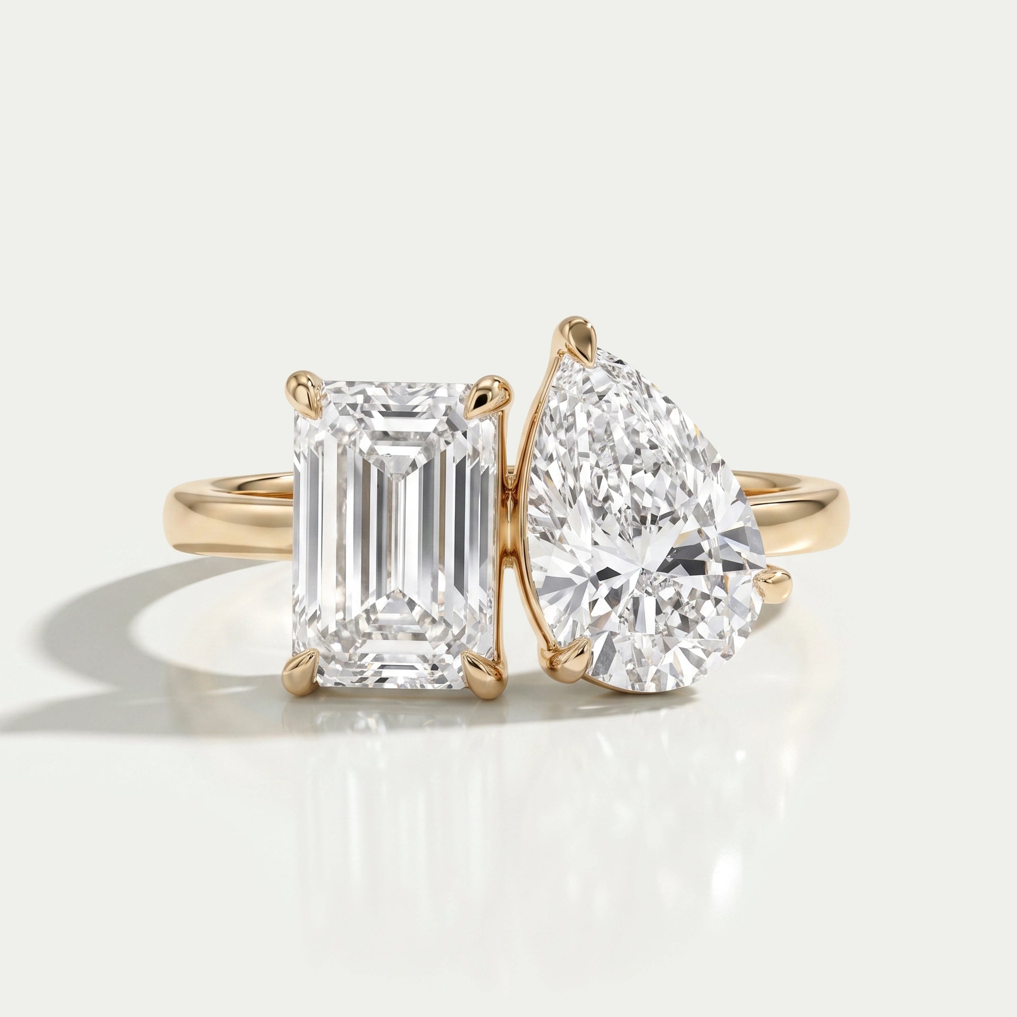 Pear And Emerald Diamond Two Stone Ring Ring