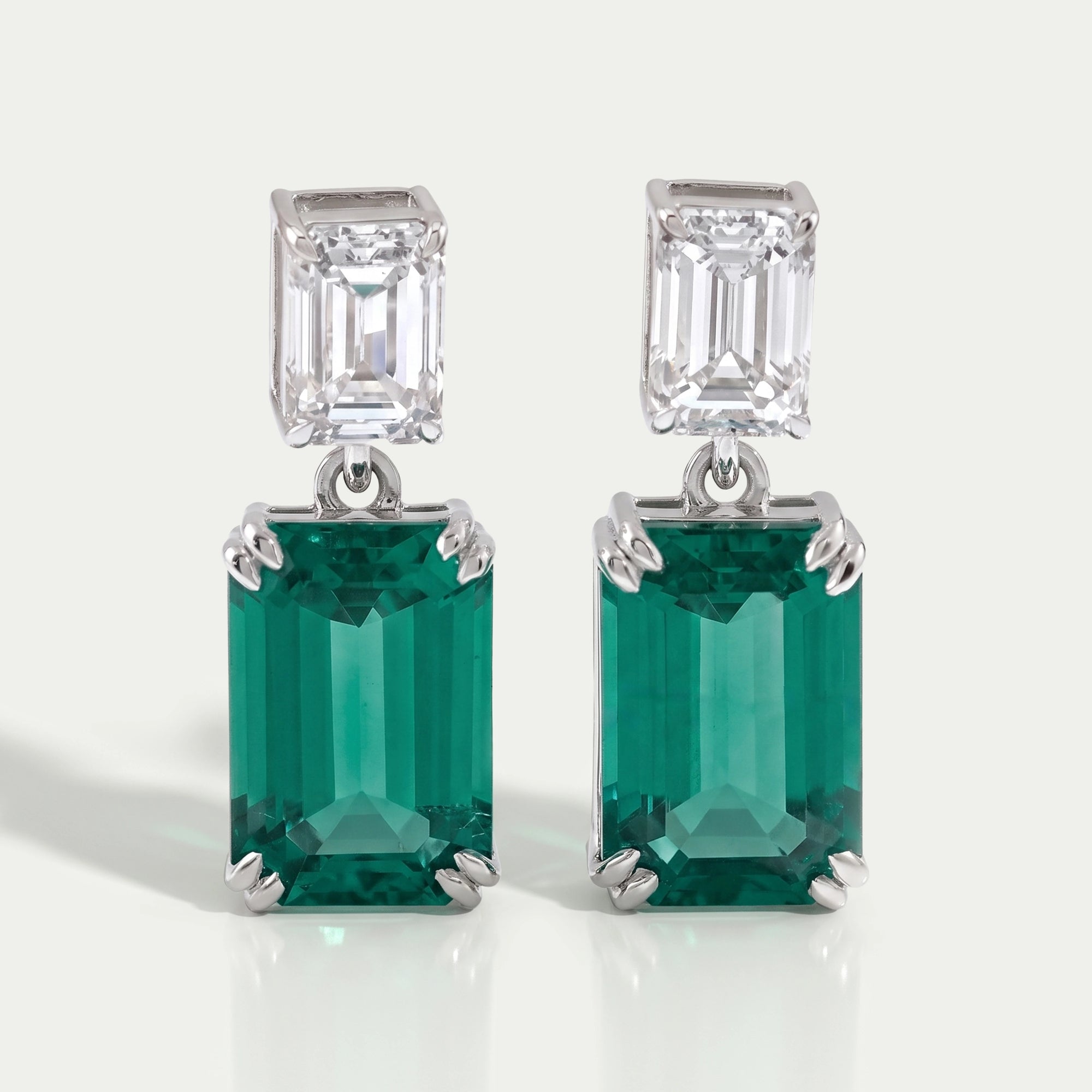 Two Stone Green Emerald Gemstone Drop Earrings
