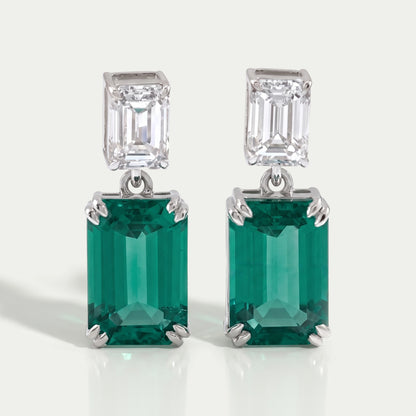 Two Stone Green Emerald Gemstone Drop Earrings