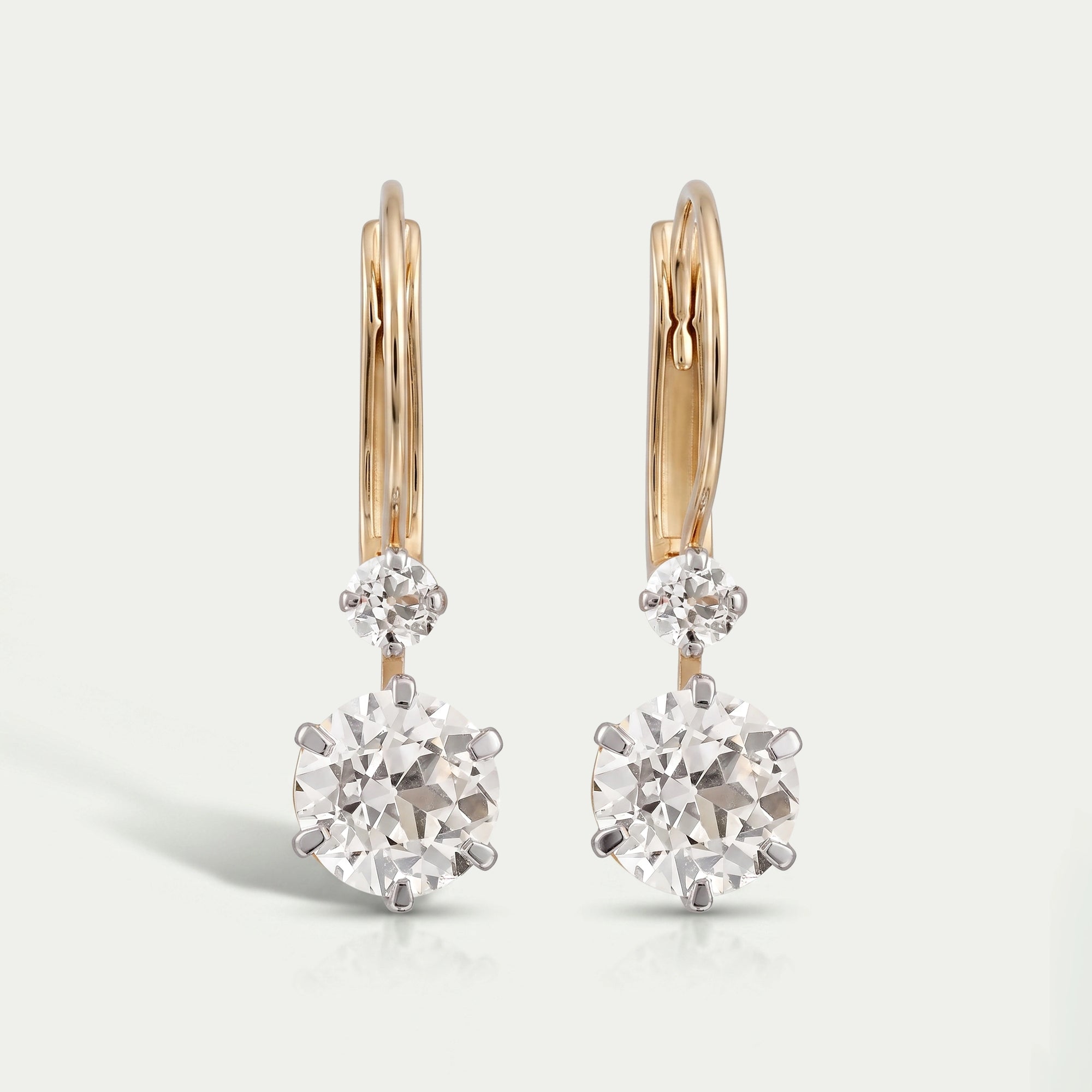 Two Stone Old European Round Cut Dangle Earrings Earrings