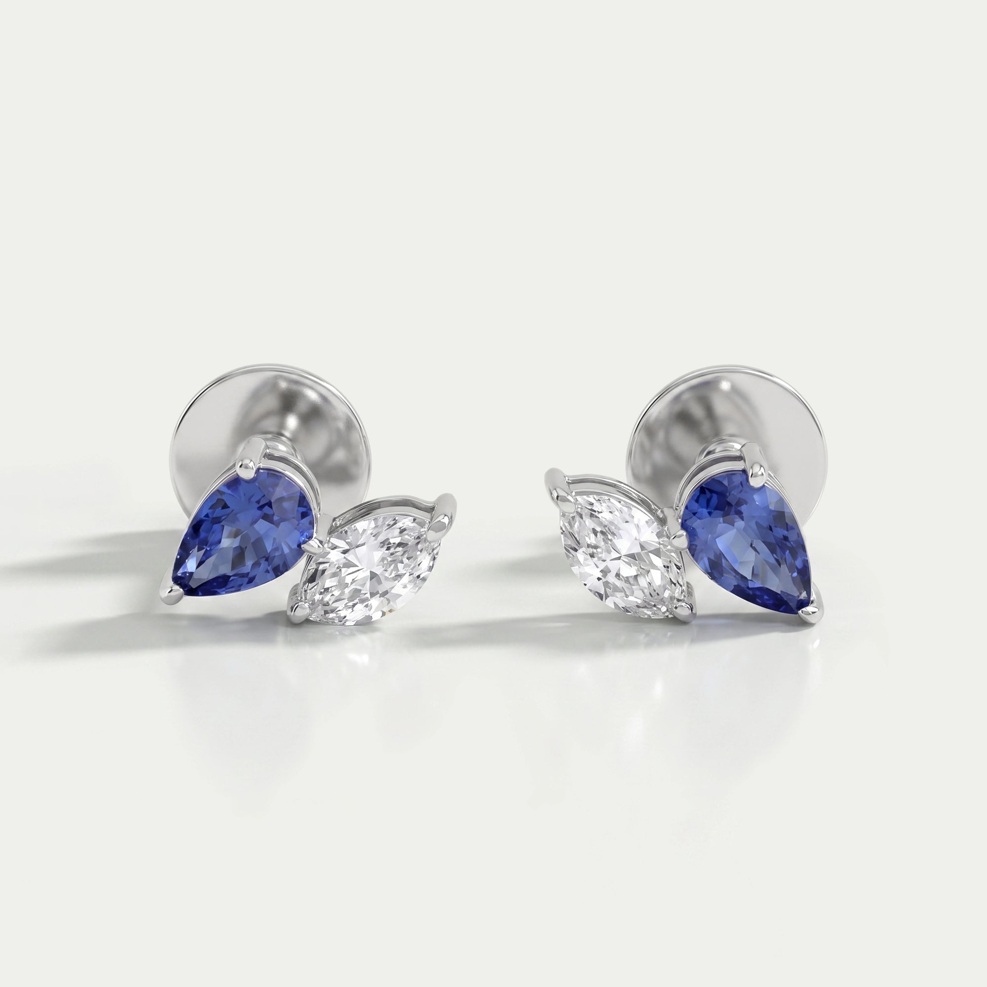 Two Stone Sapphire Pear And Marquise Diamond Stud Earrings