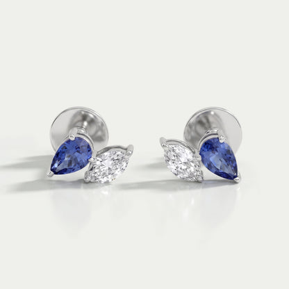 Two Stone Sapphire Pear And Marquise Diamond Stud Earrings