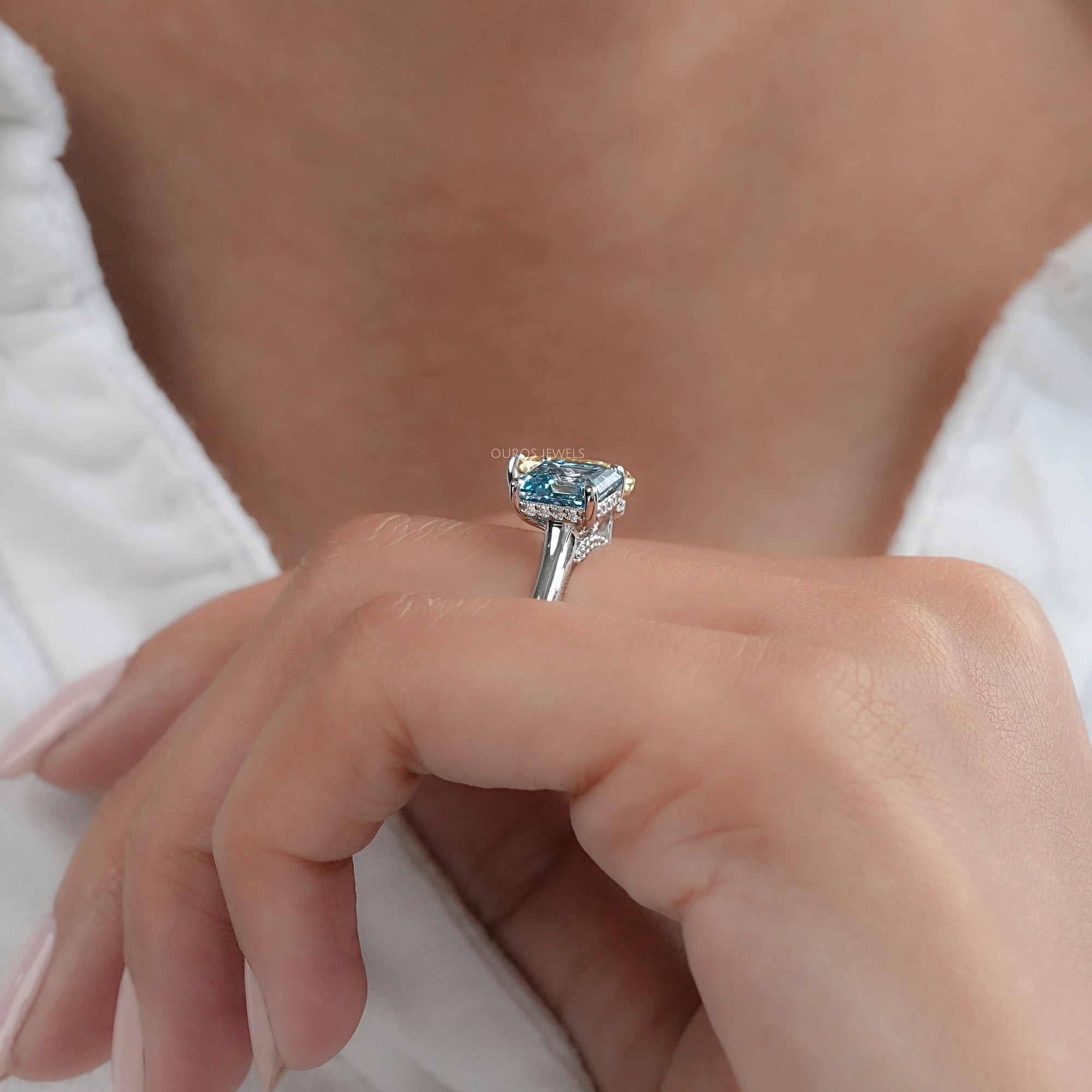 Asscher and Pear Toi Et Moi With Hidden Halo Ring Ring