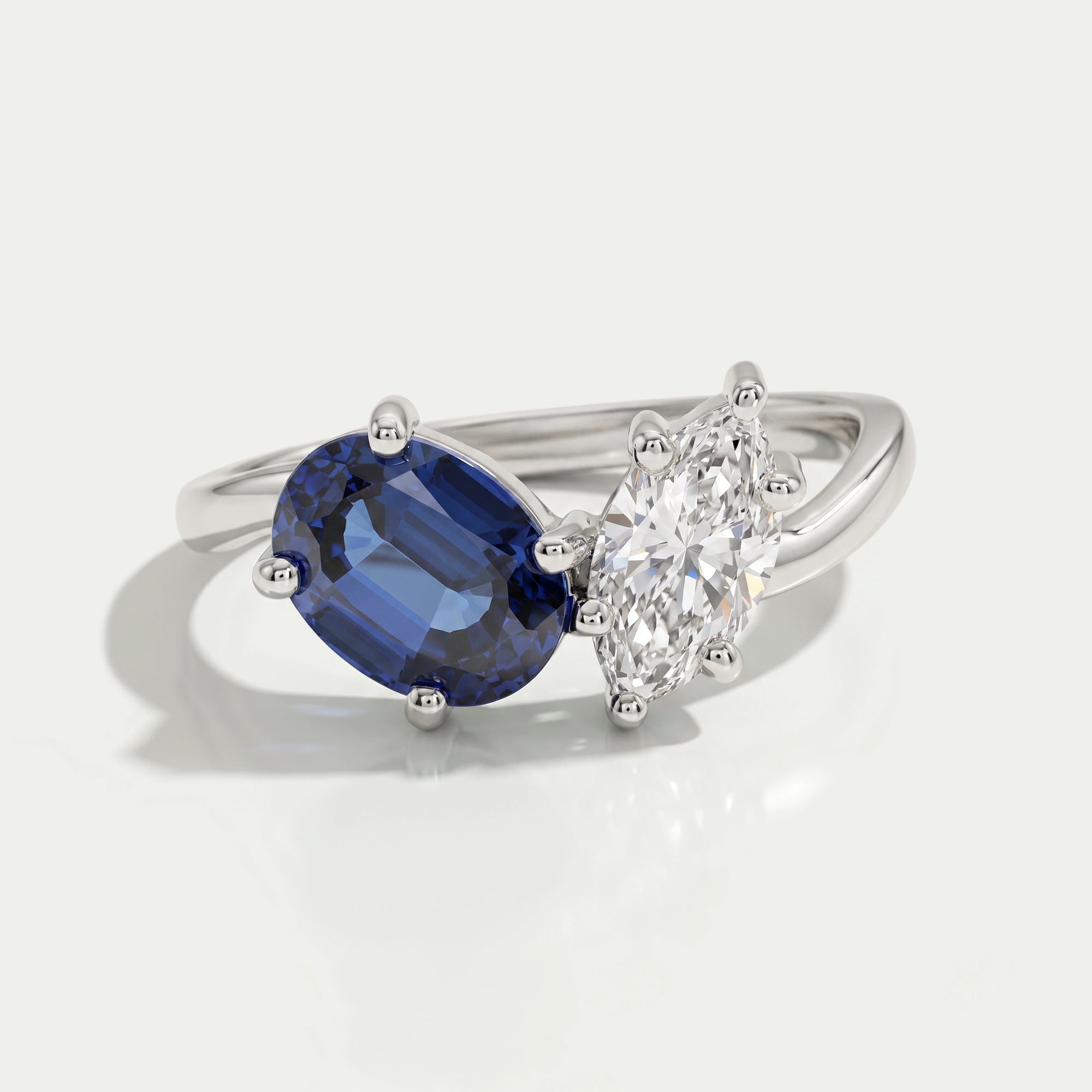 Sapphire Oval & Marquise Diamond Two Stone Toi Et Moi Ring