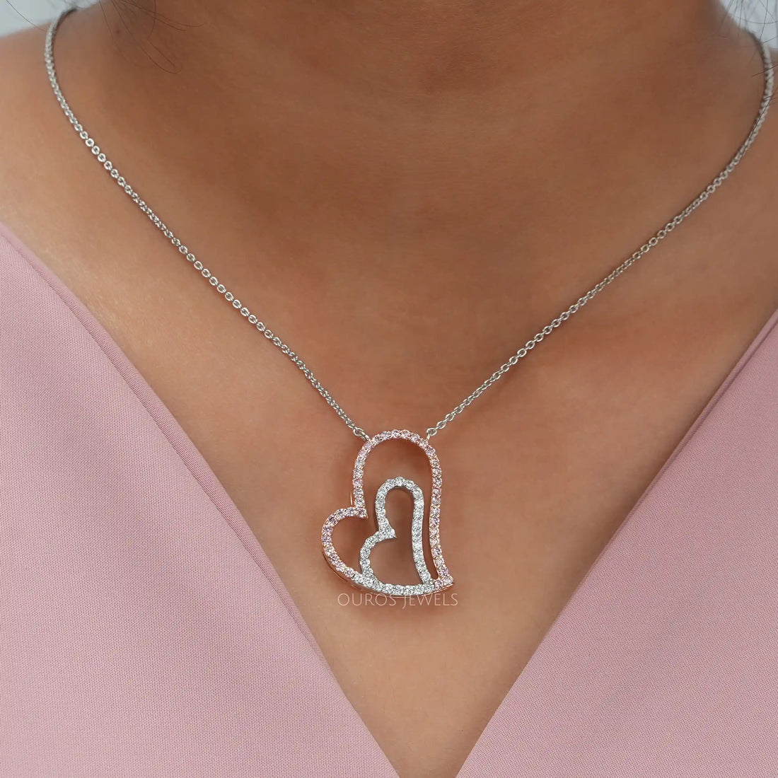 Double Heart Round Cut Lab Grown Diamond Pendant