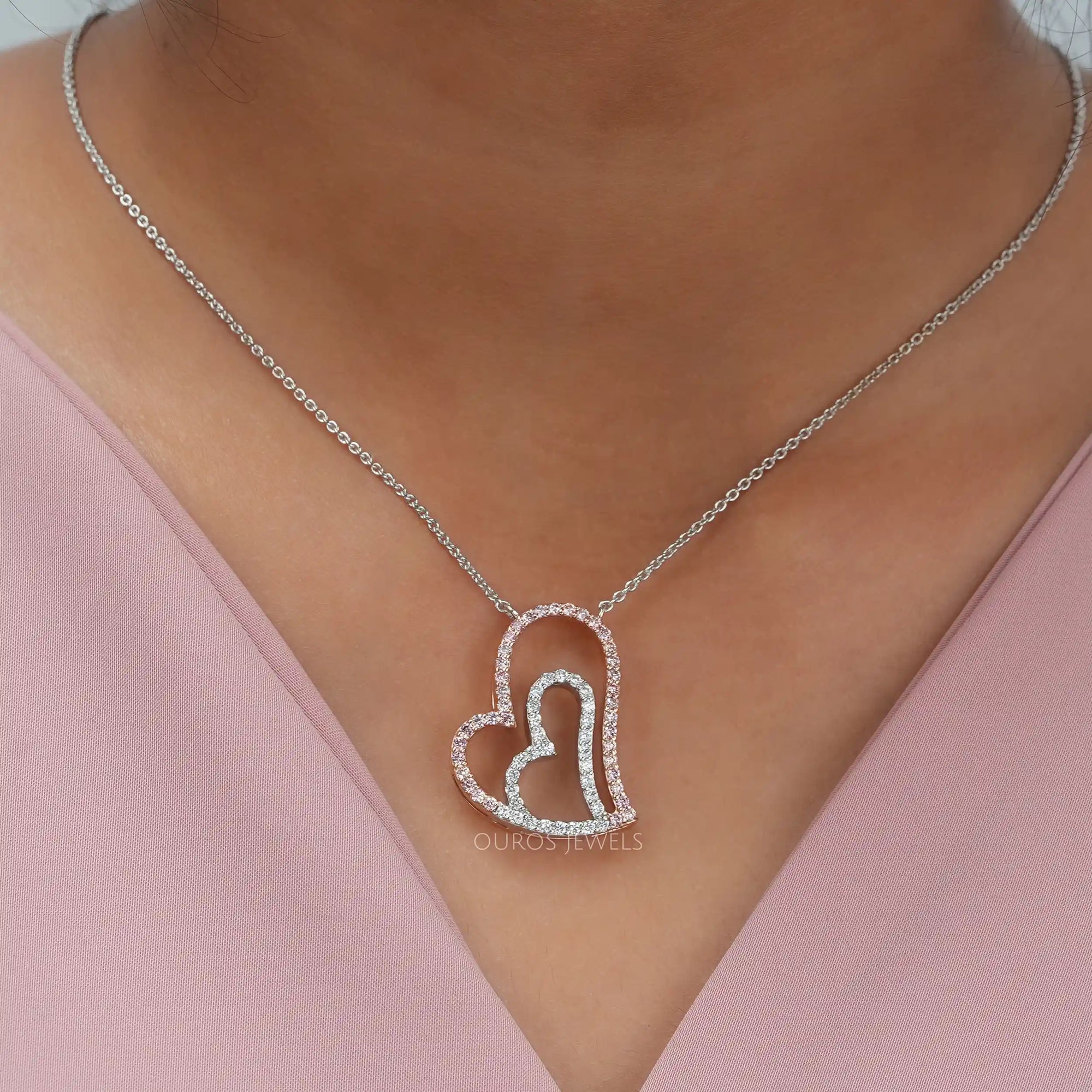 Double Heart Round Cut Lab Grown Diamond Pendant