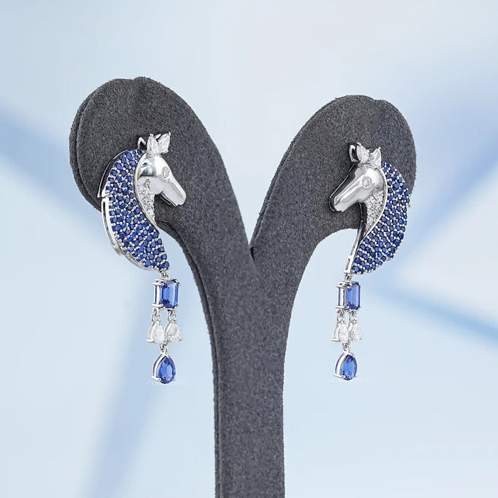 Sapphire Lab Gemstone Unicorn Antique Earrings