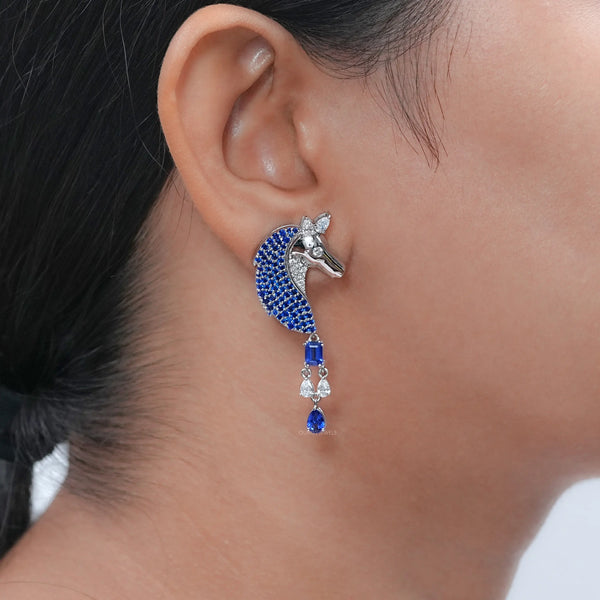 Sapphire Lab Gemstone Unicorn Antique Earrings 