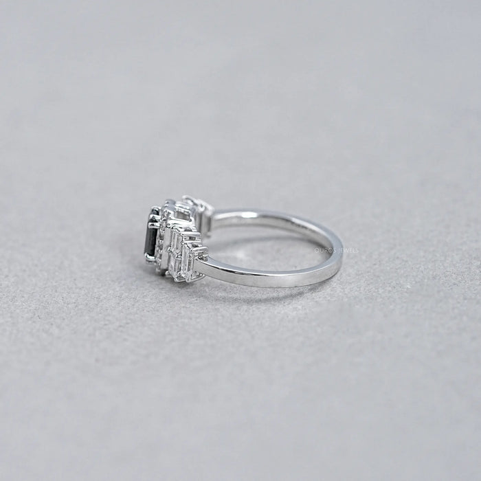 Black Emerald Cut Halo Diamond Engagement Ring