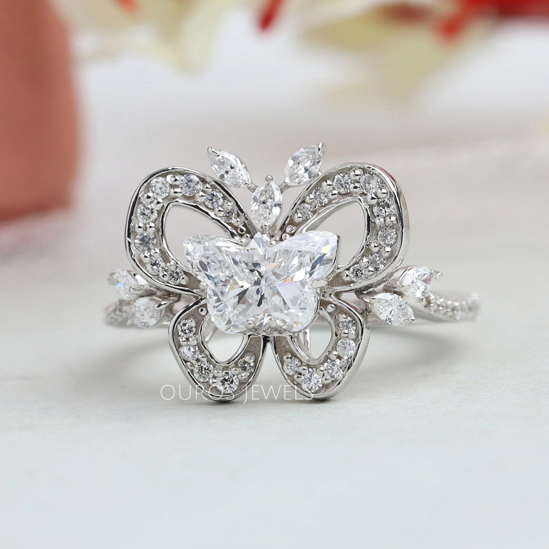 Unique Butterfly Cluster Diamond Engagement Ring