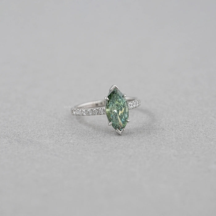 Green Marquise Lab Diamond Solitaire Accent Ring 