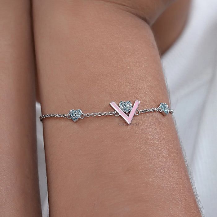 Heart Shaped Blue Round Diamond Bracelet For Baby Girl