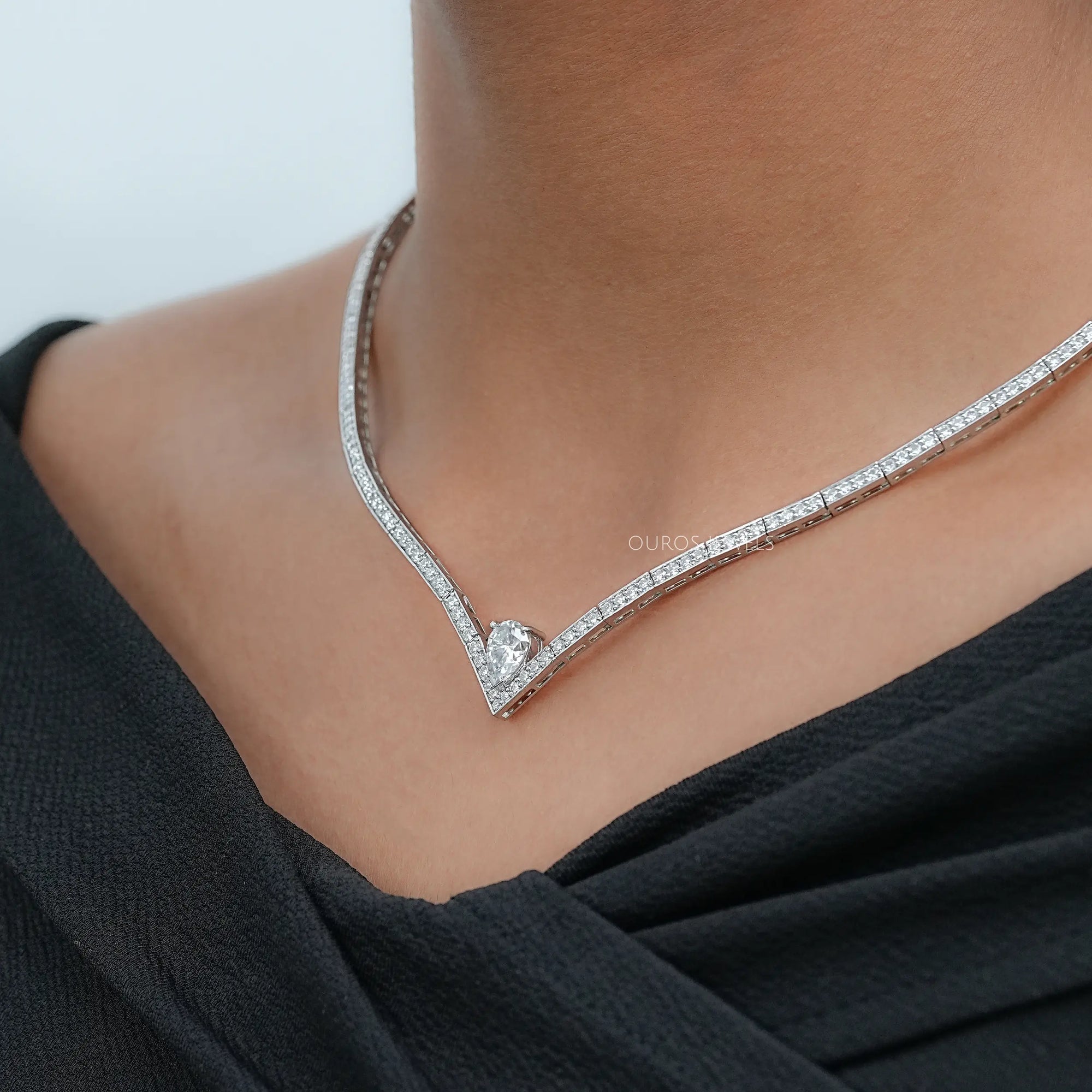 Heart And Round Lab Diamond Tennis Necklace 