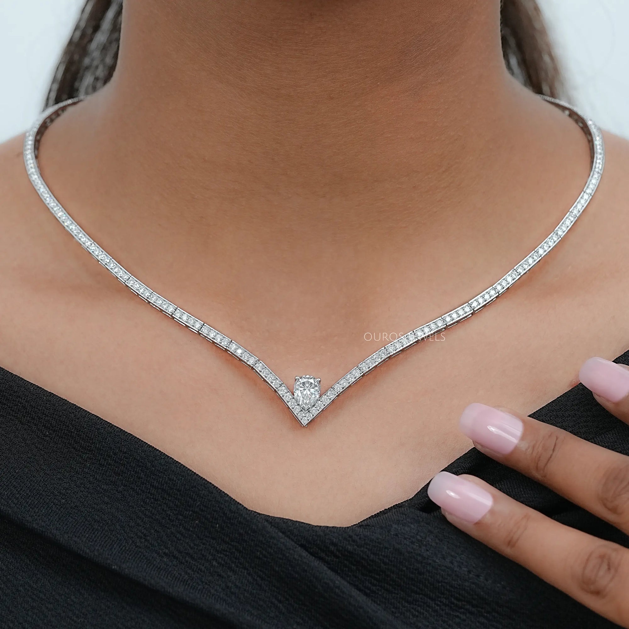 Heart And Round Lab Diamond Tennis Necklace 