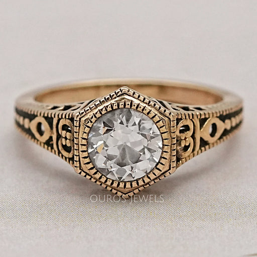 front view of vintage old european round cut art deco engagement ring