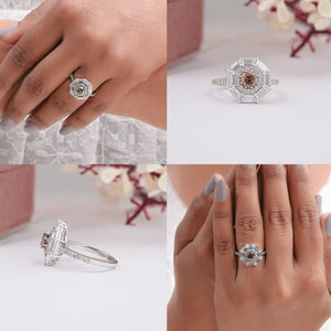 Brown Octagon Diamond Double Halo Ring