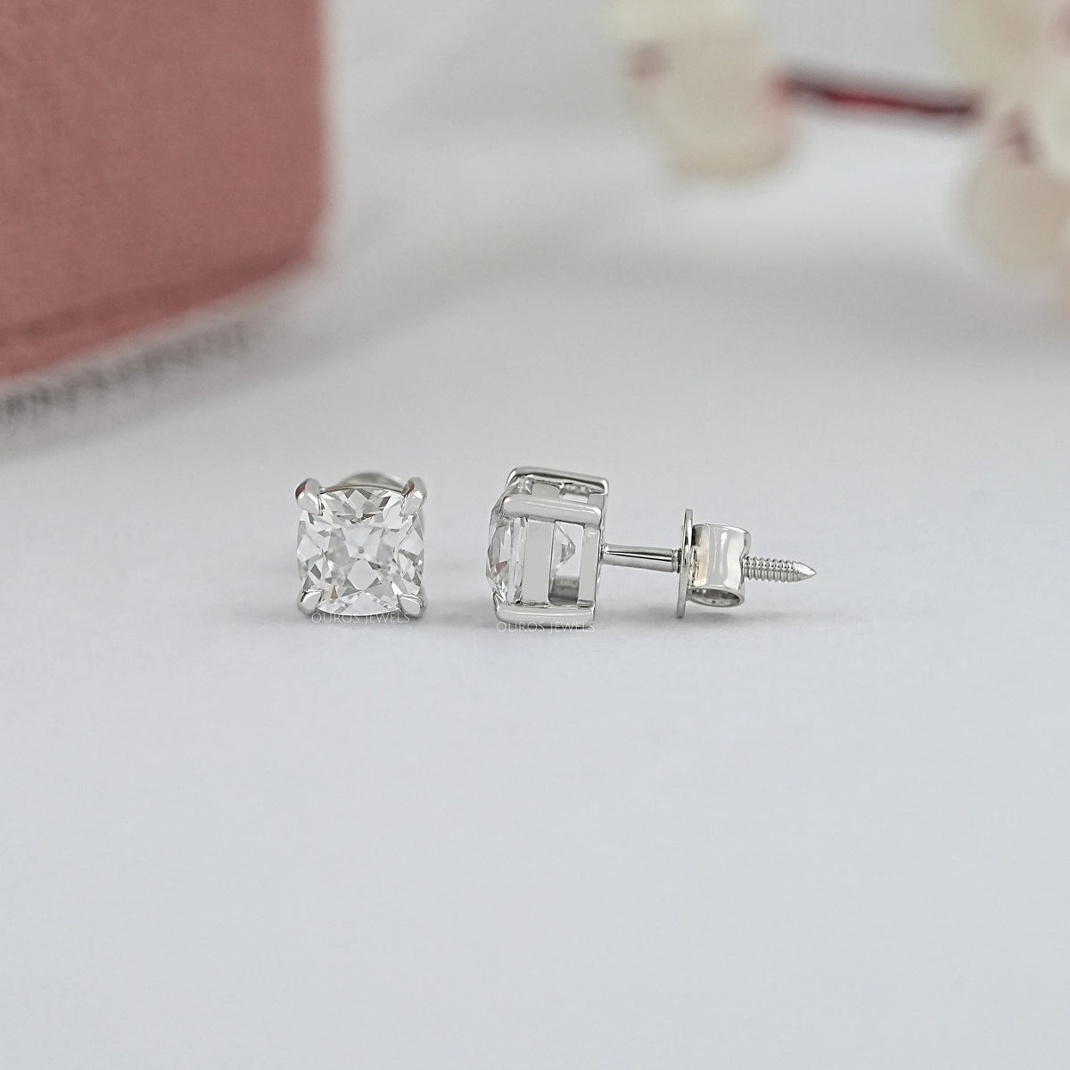 Square Old Mine Cushion Cut Lab Diamond Stud Earring