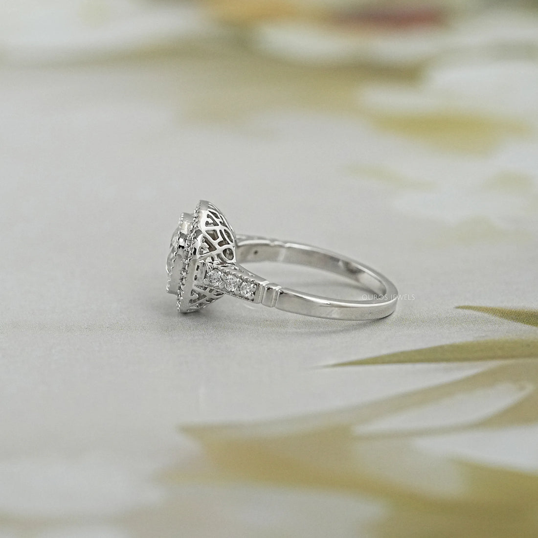 Old Mine Cushion Cut Halo Diamond Engagement Ring Ring