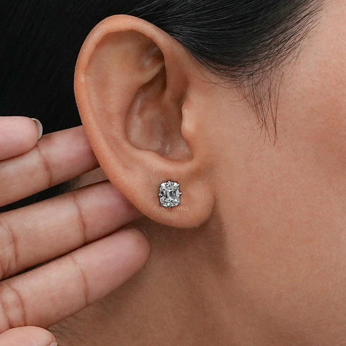 Old Mine Cushion Cut Lab Diamond Stud Earrings