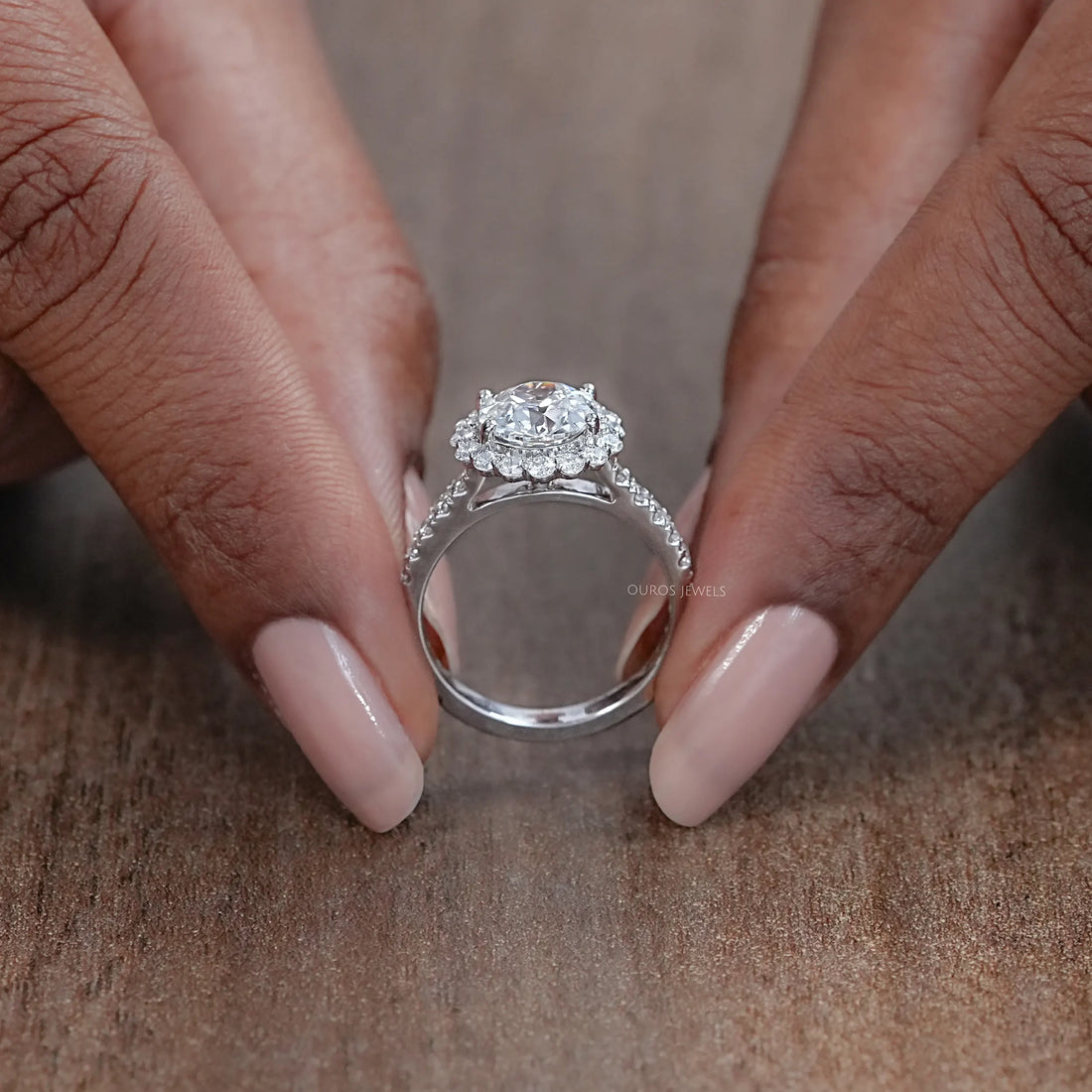 Old European Round Cut Accent Halo Engagement Ring Ring