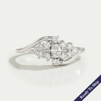 Round Cluster Diamond Wave Ring