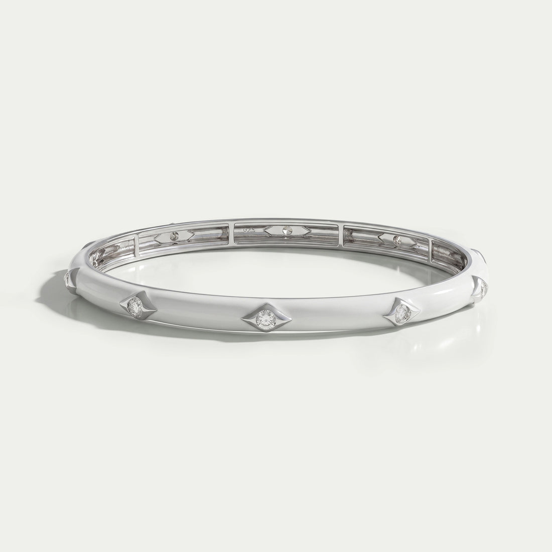 White Enamel Round Lab Diamond Bangle Bracelet
