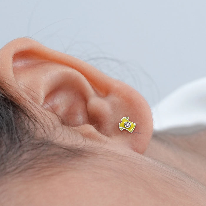 Pink Lab Diamond Yellow Enamel T shirt Stud For Kids