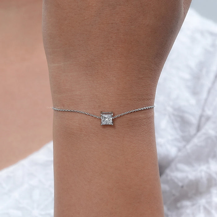 Princess Cut Solitaire Diamond Chain Bracelet